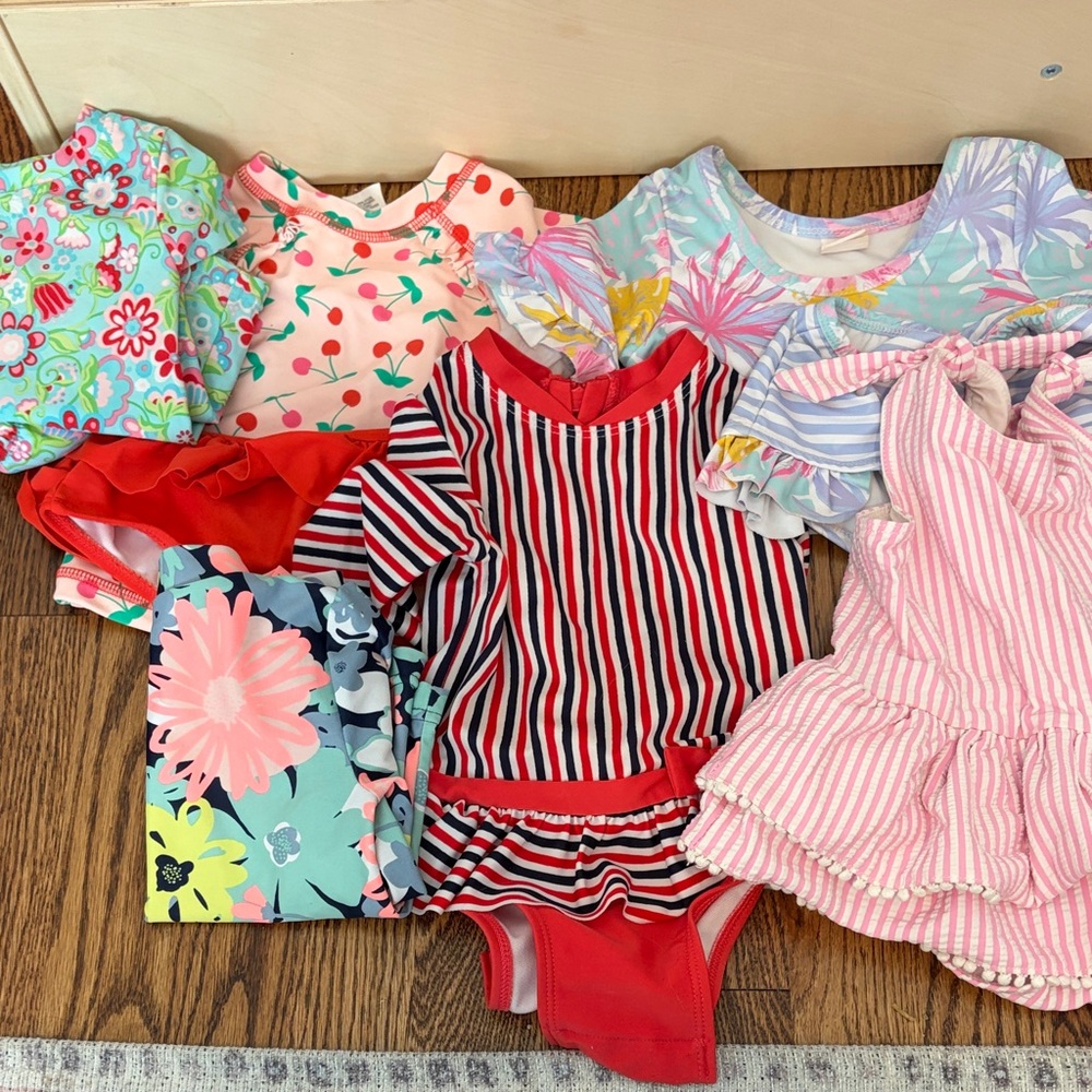Mixed Girls Swimwear Bundle - Red, Pink, Aqua Floral